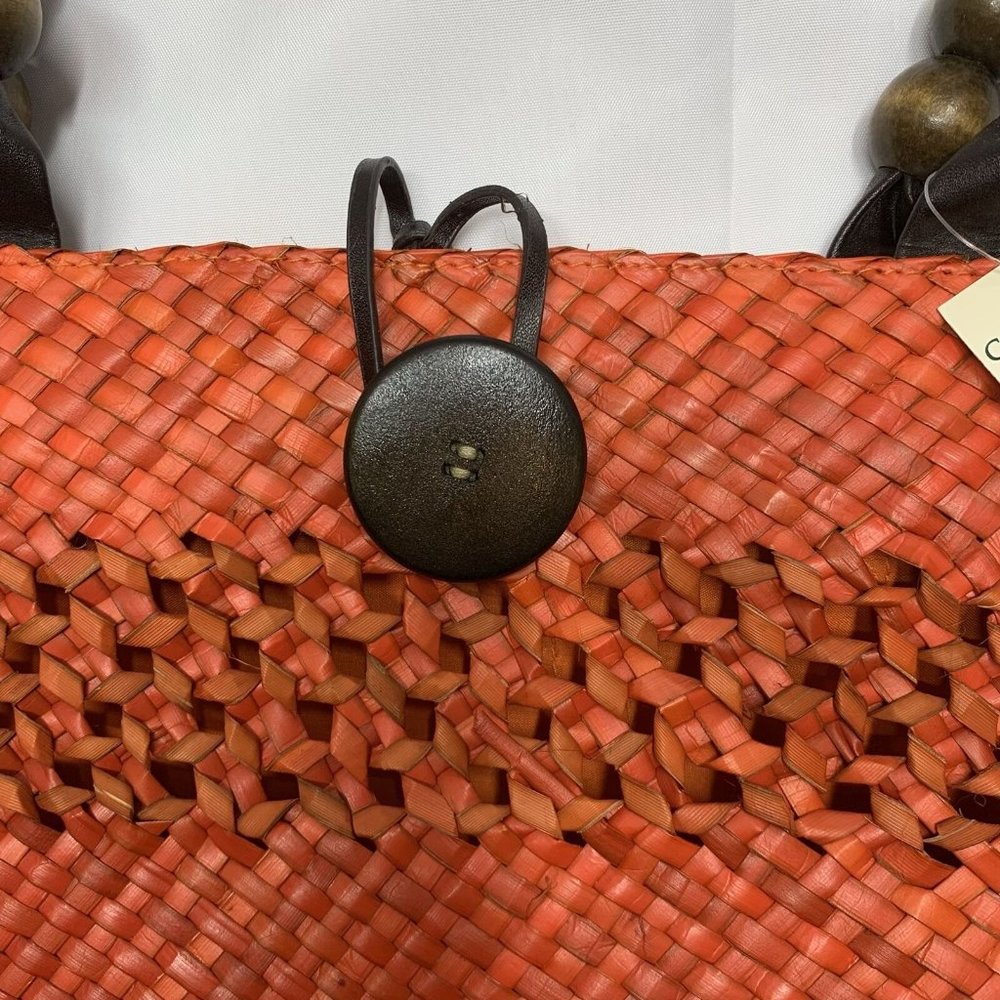 NWT Coldwater Creek Orange Straw Eyelet Sabutan Med sizeTote Bag Handbagππ²β¬οΈ - Picture 2 of 5
